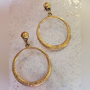 Hoop Earrings Engraved Floral Vintage Elegance